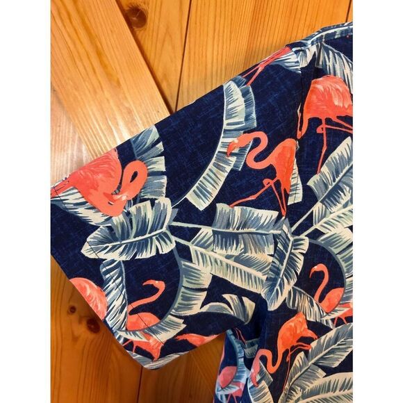 Caribbean Joe Flamingo Palms Blue Hawaiian Button Down Pocket Size Medium (8686) - Picture 1 of 5